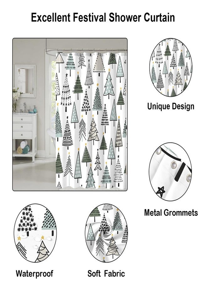 YOSTEV Christmas Shower Curtain, Colorful Christmas Tree Shower Curtains for Bathroom, Grey Green Winter Holiday Shower Curtain, Merry Christmas Xmas Pine Fabric Cloth Bath Decor Curtain, 72x72 Inch - Image 3